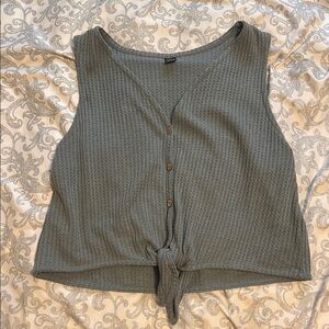 SHEIN Waffle Knit Blue Buttoned Tie Tank Top